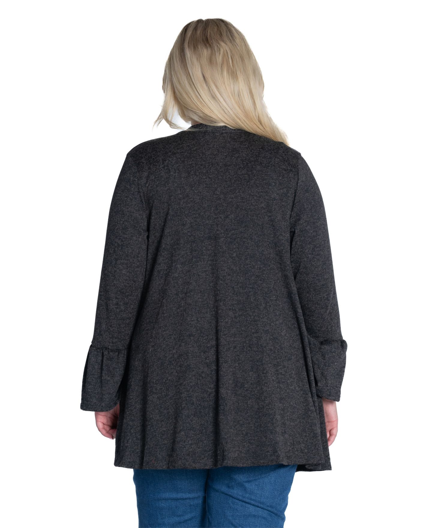 Женский кардиган 24seven Comfort Apparel Plus Size Bell Sleeve Open Front, цвет: Чёрный — фото 3