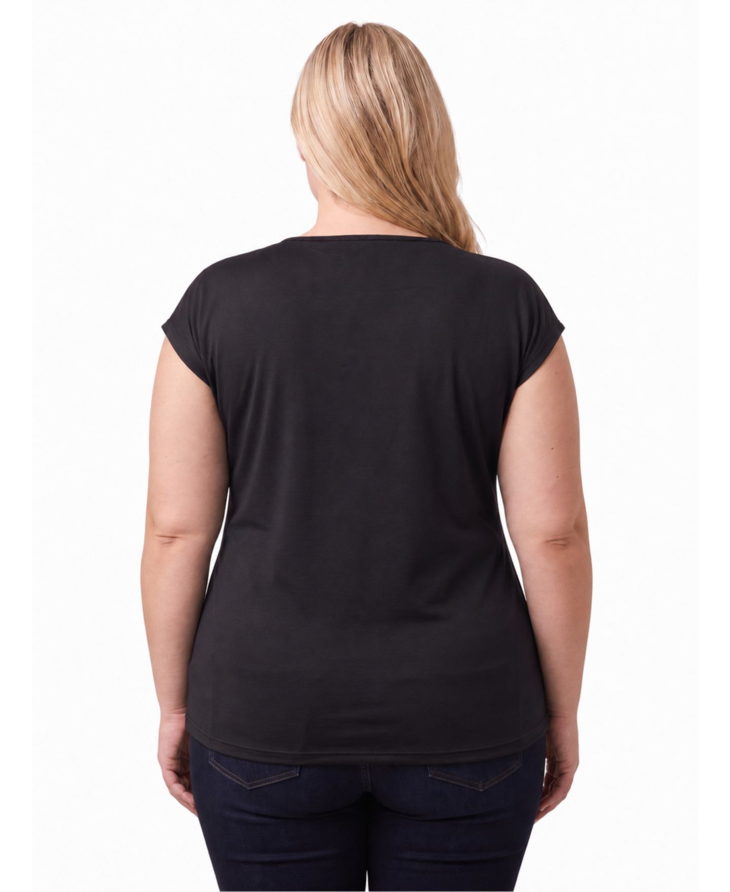 Женская блузка 24seven Comfort Apparel Plus Size Brooch Boatneck, цвет: Чёрный — фото 3
