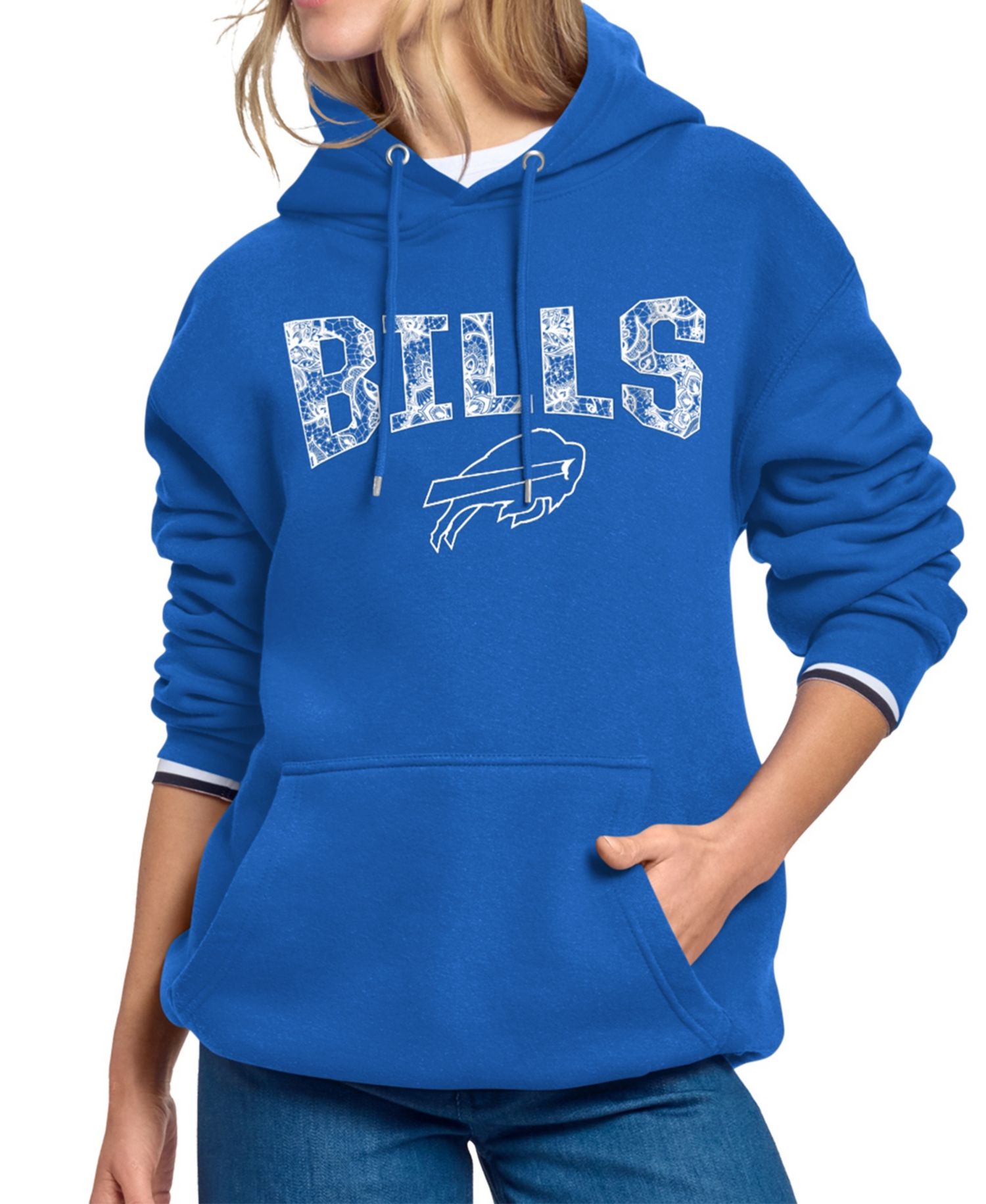 Women's Royal Buffalo Bills Lace Team Lockup Fleece Hoodie