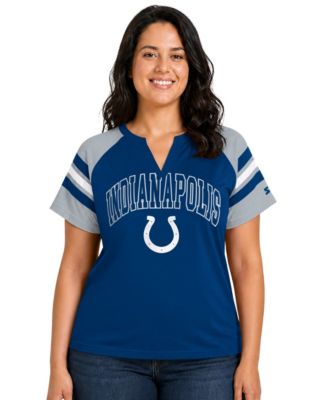 Women's  Royal Indianapolis Colts Plus Size Game On Notch Neck Raglan T-Shirt