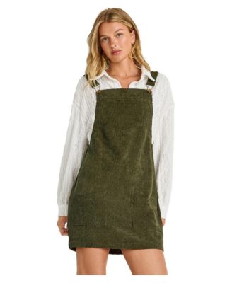 Women's Corduroy Square-Neck Mini Pinafore Dress