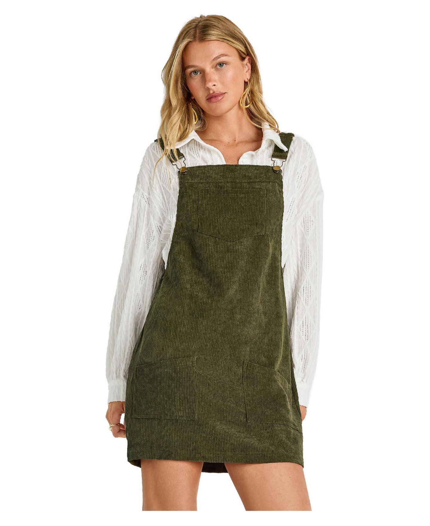 Женское платье Cupshe Corduroy Square-Neck Mini Pinafore, цвет: Тёмный зелёный — фото 1