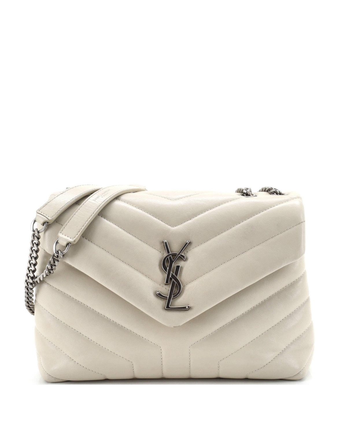 Pre-Owned Saint Laurent Small Loulou Shoulder Bag Matelasse Chevron Leather - Natural