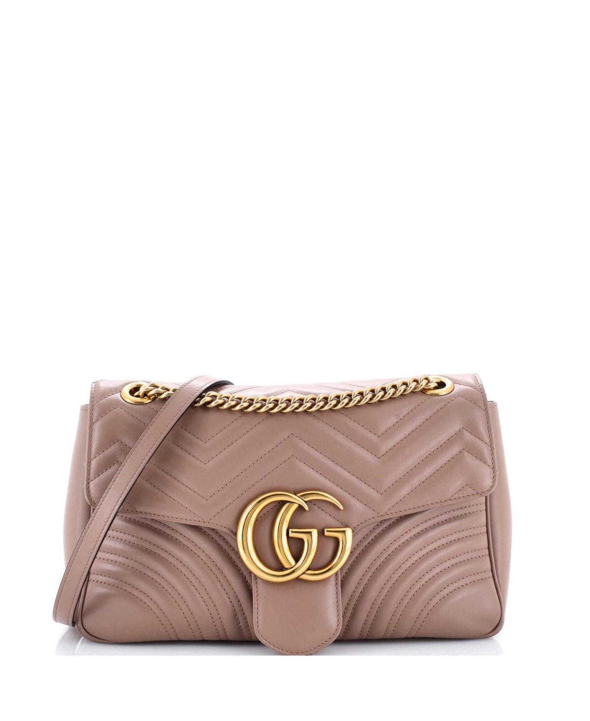 Pre-Owned Gucci Medium Gg Marmont Flap Bag Matelasse Leather - Natural