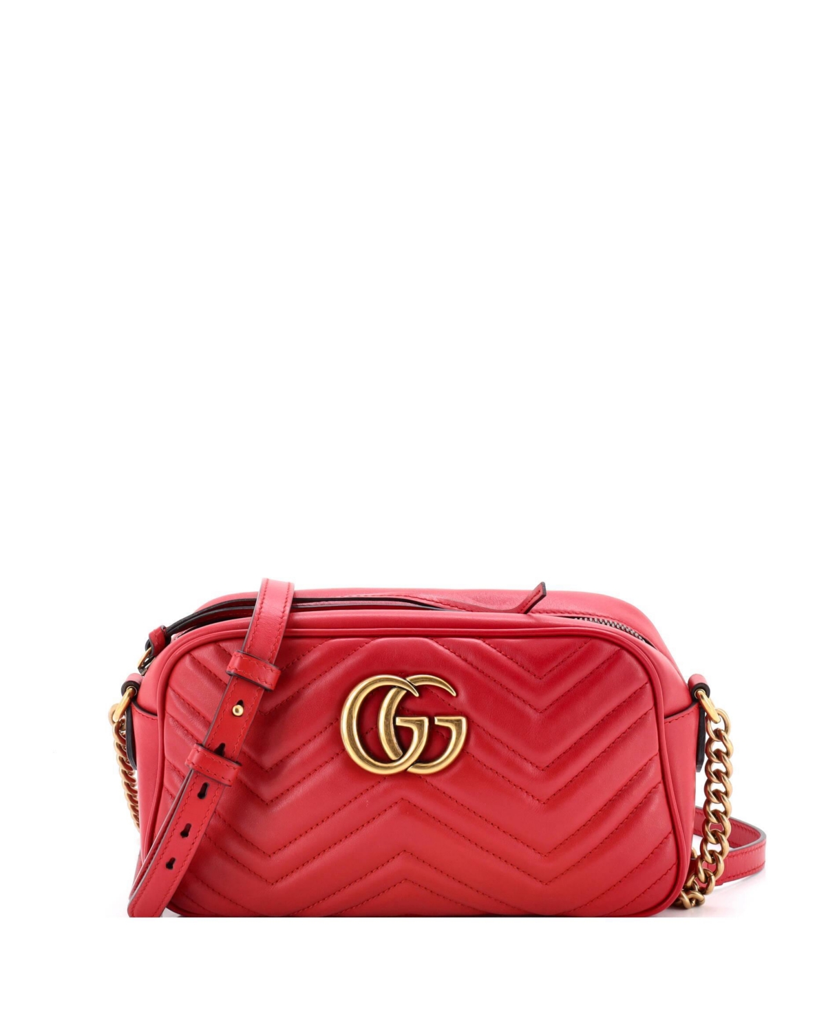 Pre-Owned Gucci Small Gg Marmont Shoulder Bag Matelasse Leather - Red