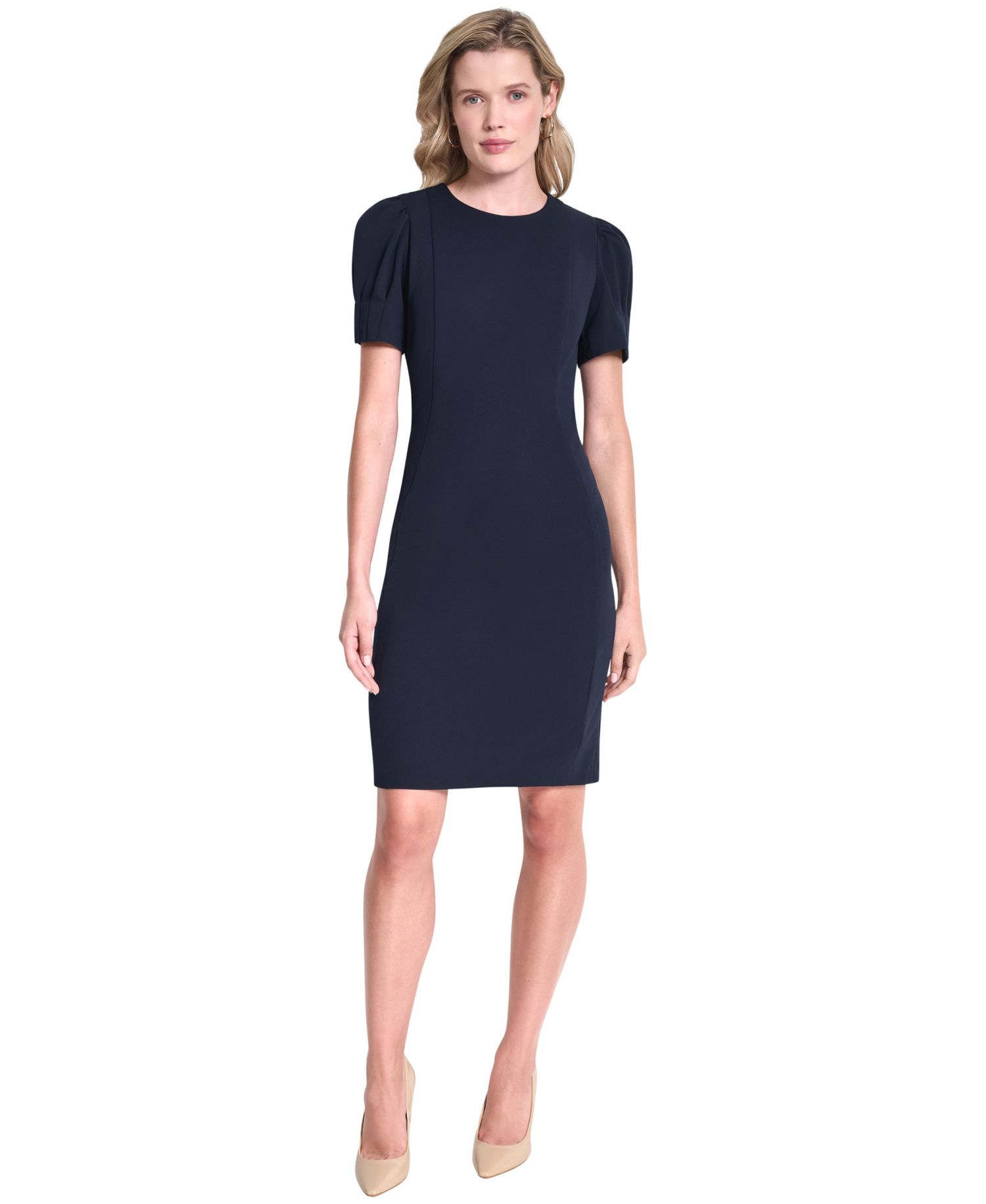 Women's Puff-Sleeve Crewneck Sheath Dress