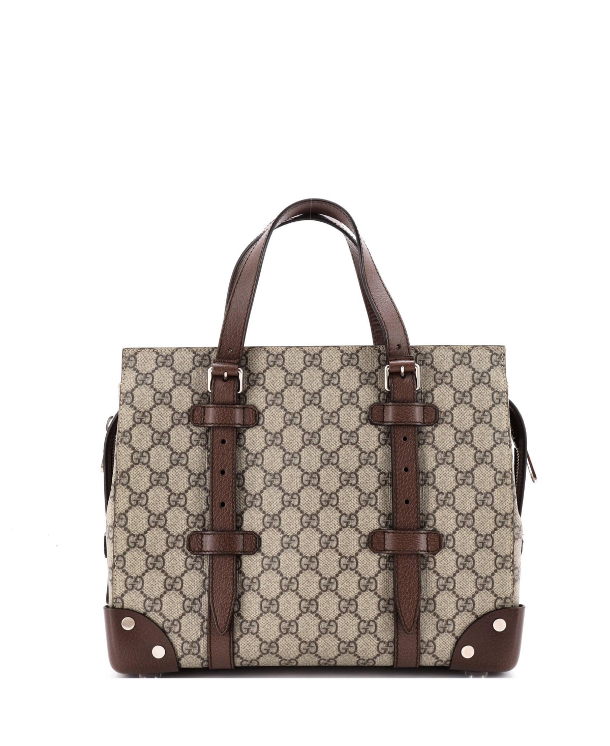 Pre-Owned Gucci Medium Buckle Travel Tote Gg Coated Canvas with Leather
