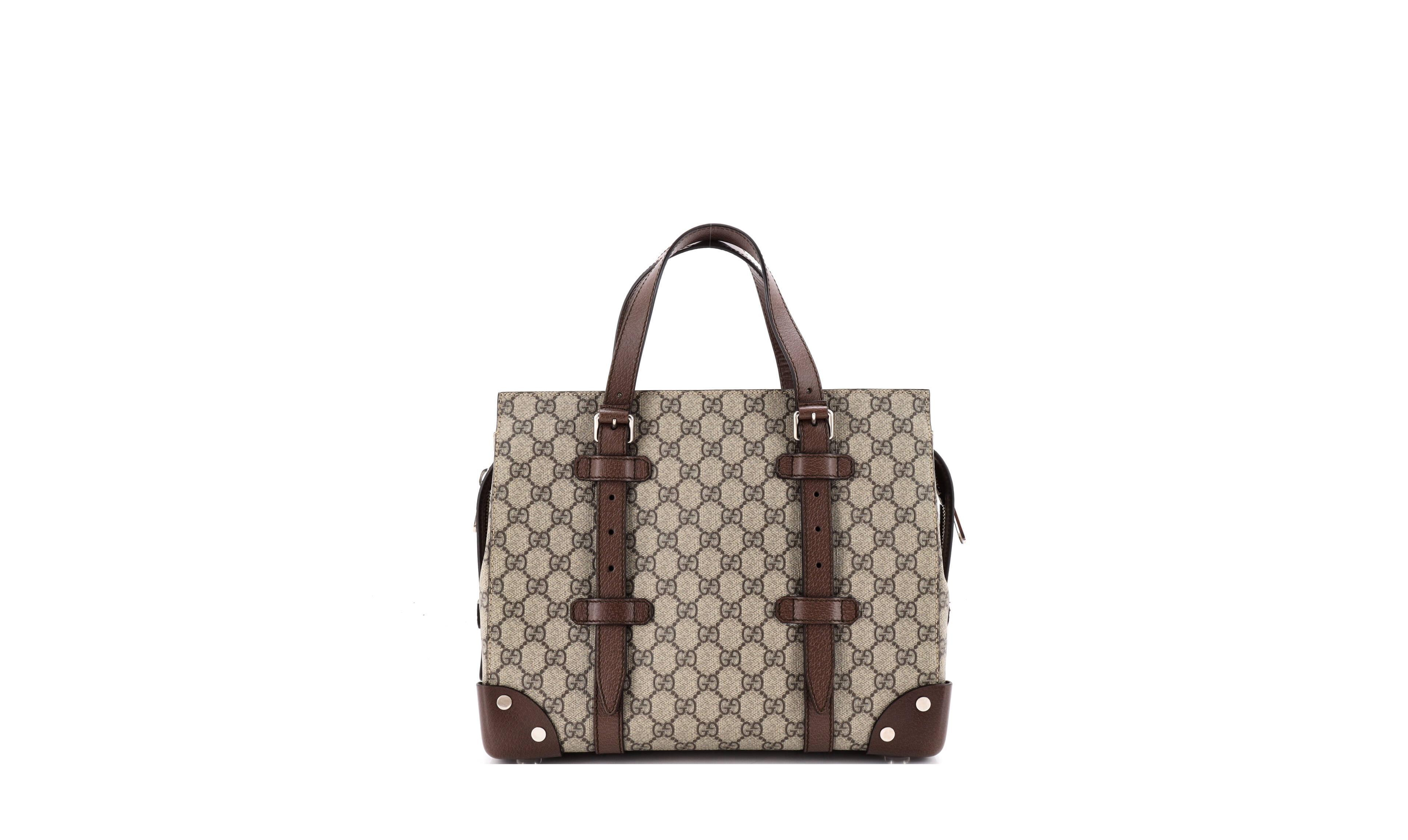 Pre-Owned Gucci Medium Buckle Travel Tote Gg Coated Canvas with Leather