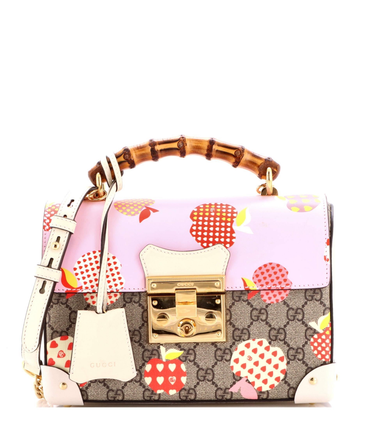 Pre-Owned Gucci Small Padlock Bamboo Shoulder Bag Printed Gg Coated Canvas
