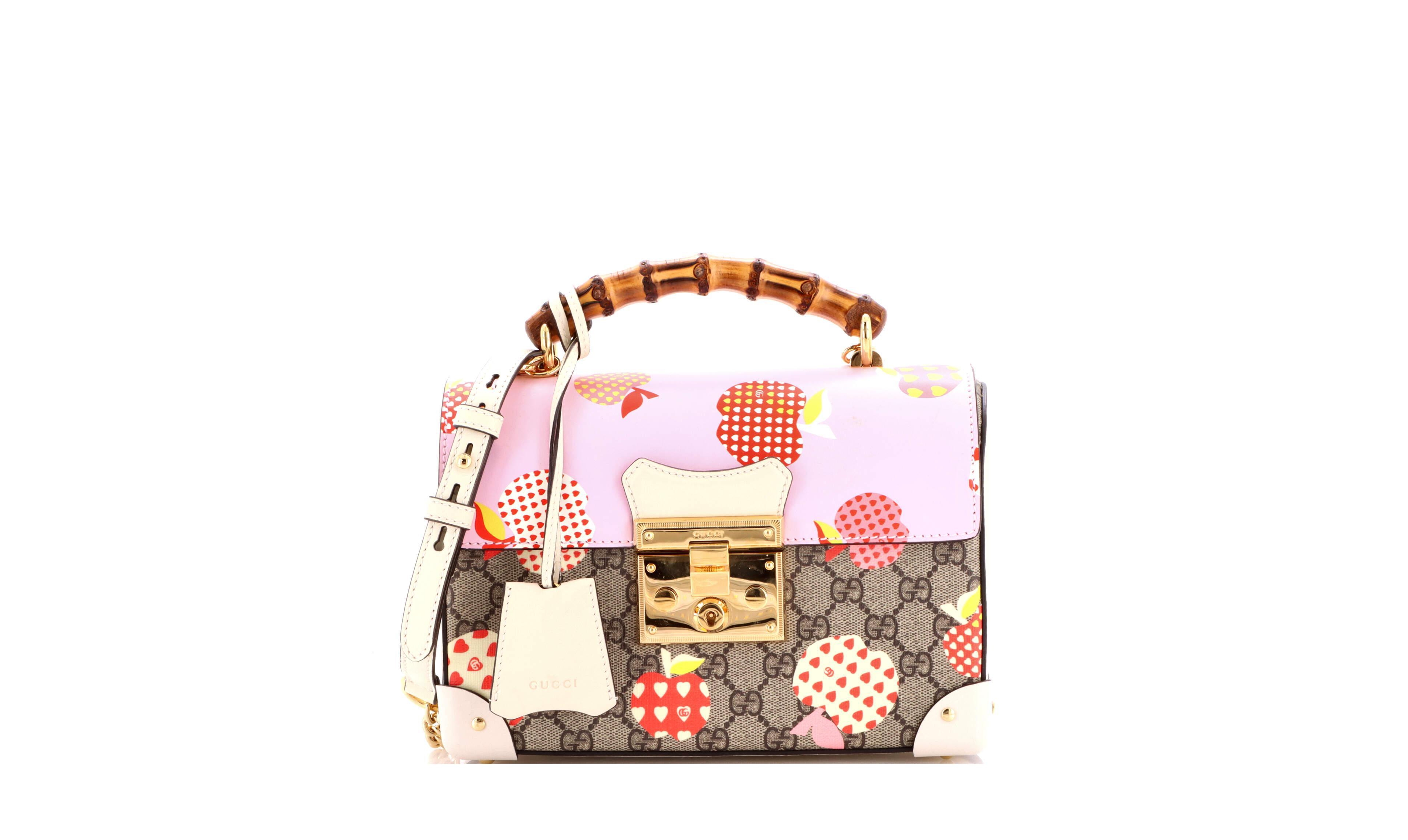 Pre-Owned Gucci Small Padlock Bamboo Shoulder Bag Printed Gg Coated Canvas