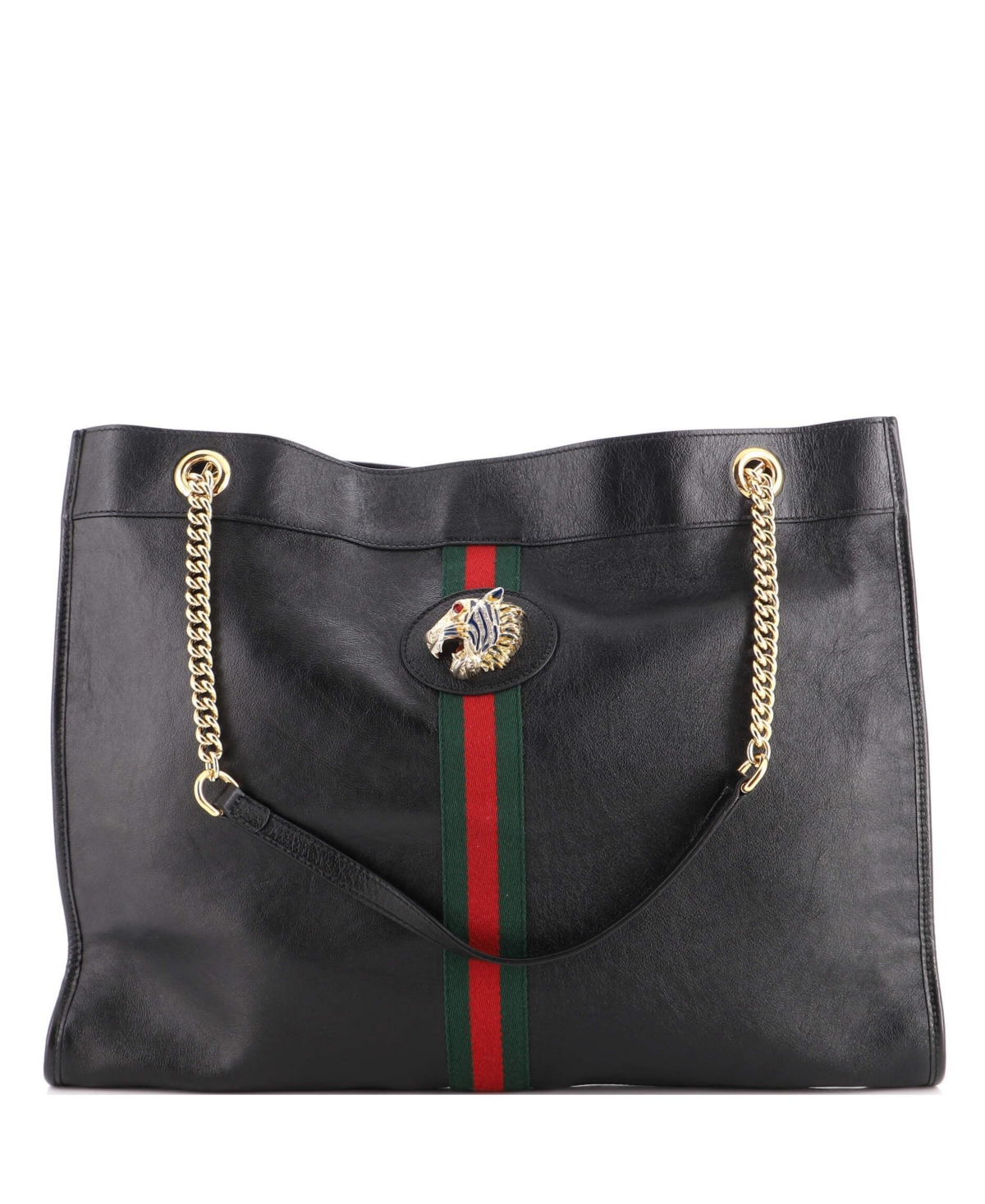 Pre-Owned Gucci Large Rajah Chain Tote Leather - Black