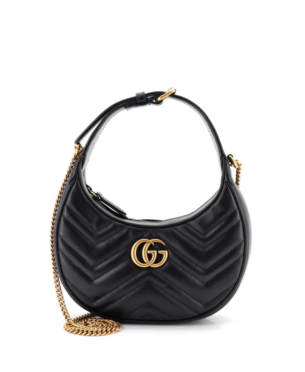 Pre-Owned Gucci Mini Gg Marmont Half Moon Hobo Matelasse Leather - Black