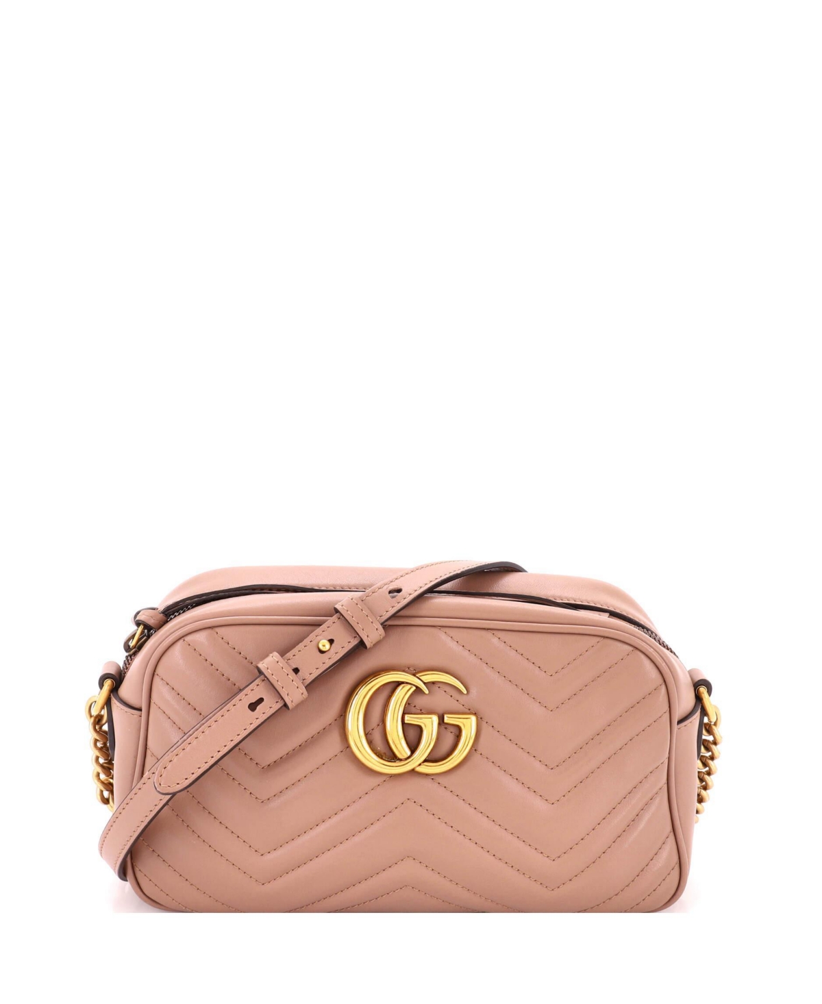 Pre-Owned Gucci Small Gg Marmont Shoulder Bag Matelasse Leather - Natural