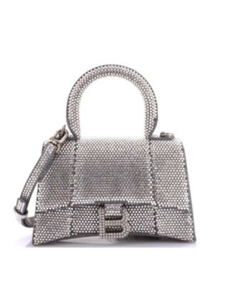 XS Hourglass Top Handle Bag Suede with Crystals