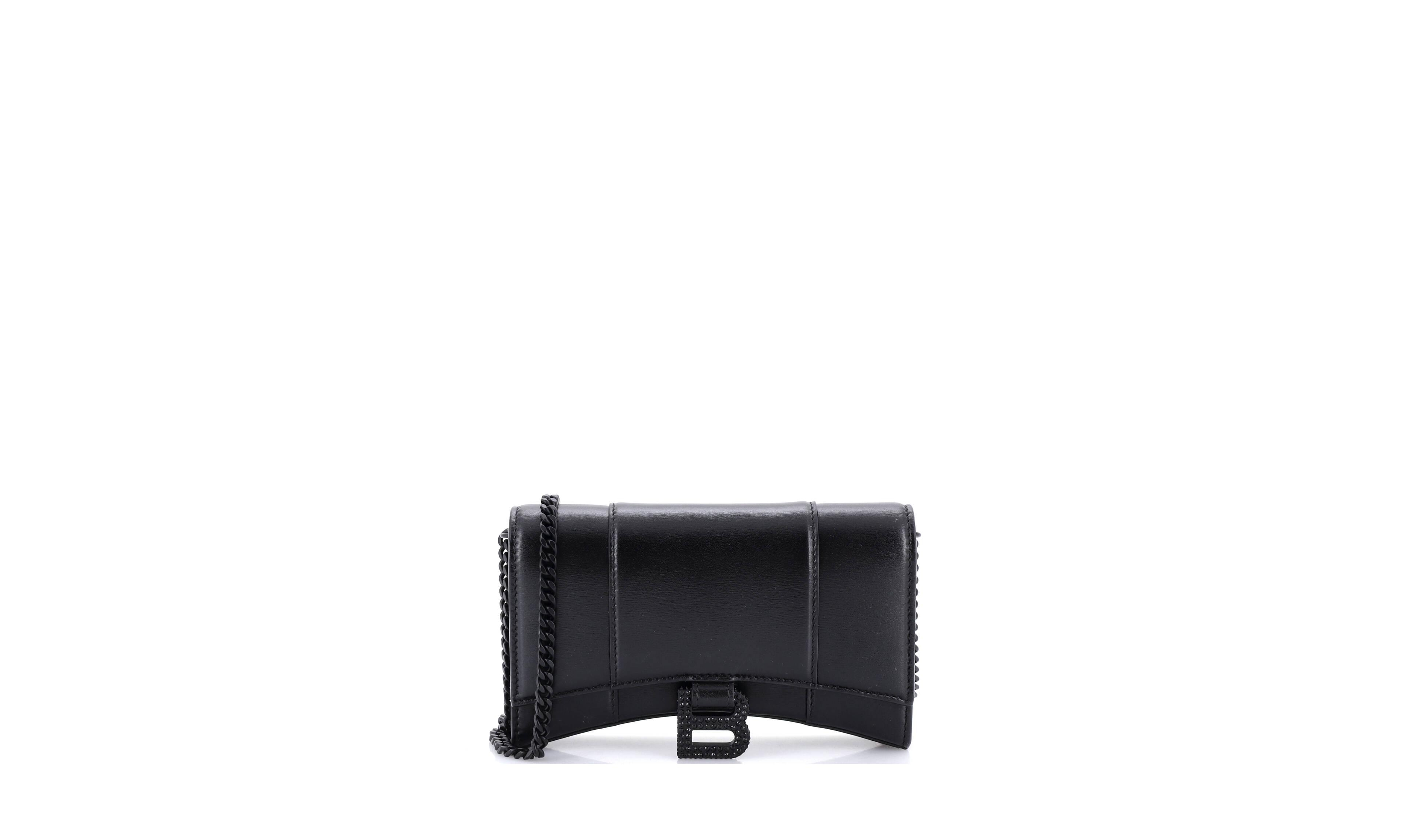 Pre-Owned Balenciaga Hourglass Chain Wallet Leather with Crystal Detail