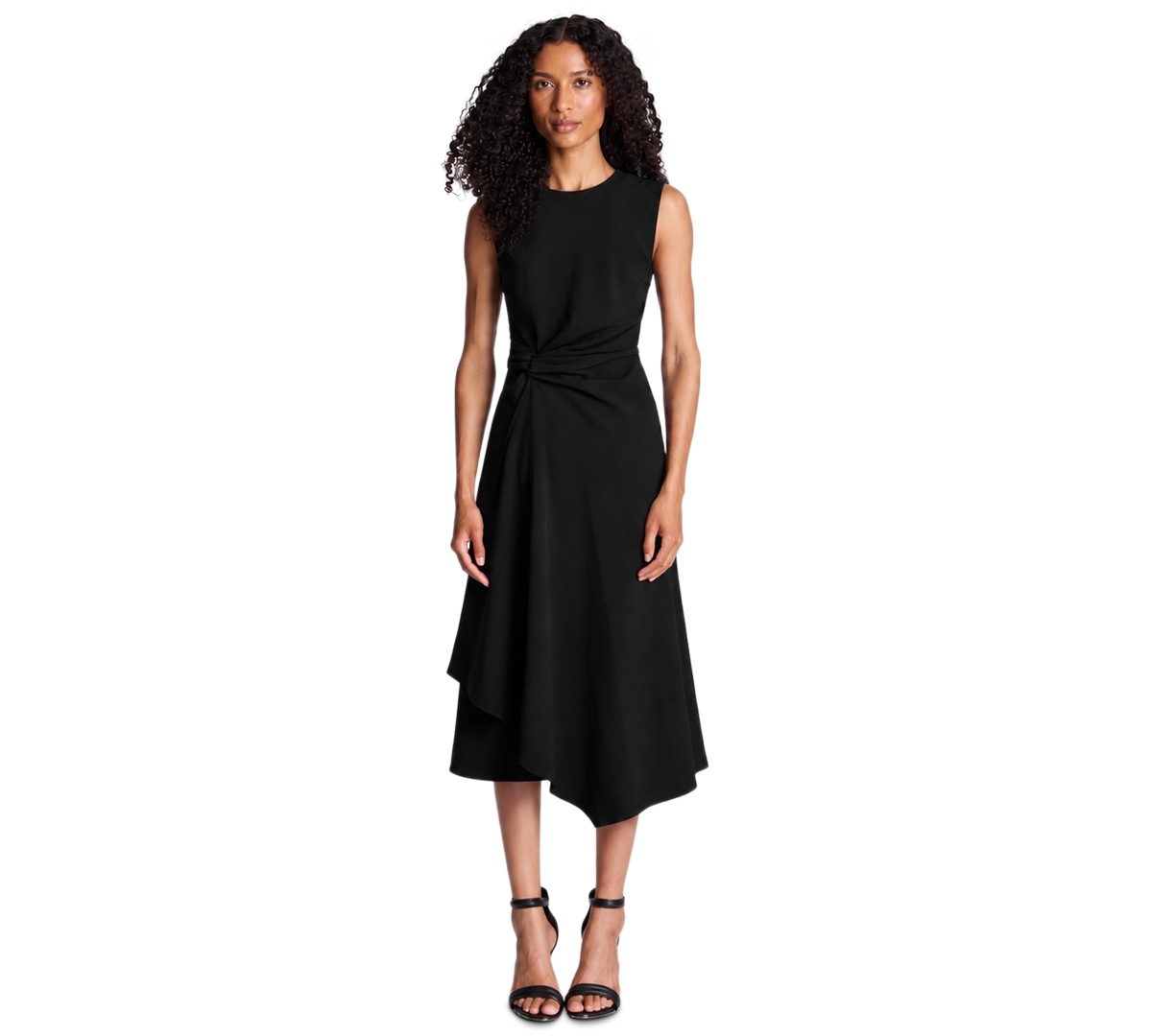 Kenneth Cole Women's V-Neck Asymmetric Hem Midi Dress - Black