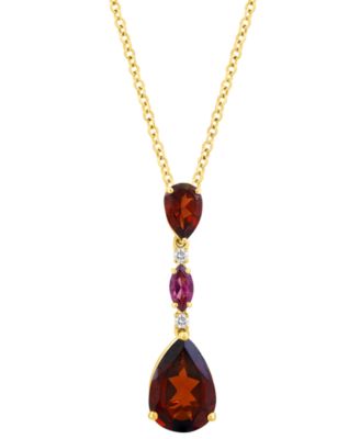 Garnet and Rhodolite Diamond Accent Pendant, Earrings and  Cocktail & Statement Ring in 14k Yellow Gold