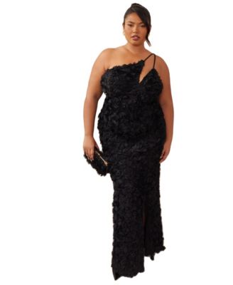 Plus Size One Shoulder Cut Out Flower Maxi Dress