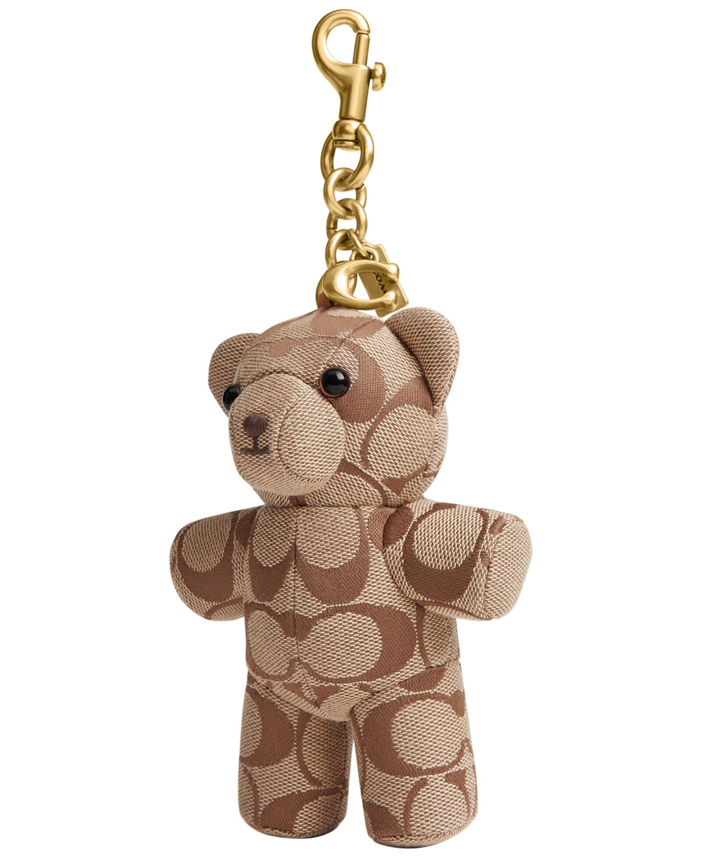 Женский брелок COACH Signature Jacquard Bear Bag Charm, цвет: Латунный / Рыжевато-коричневый — фото 1