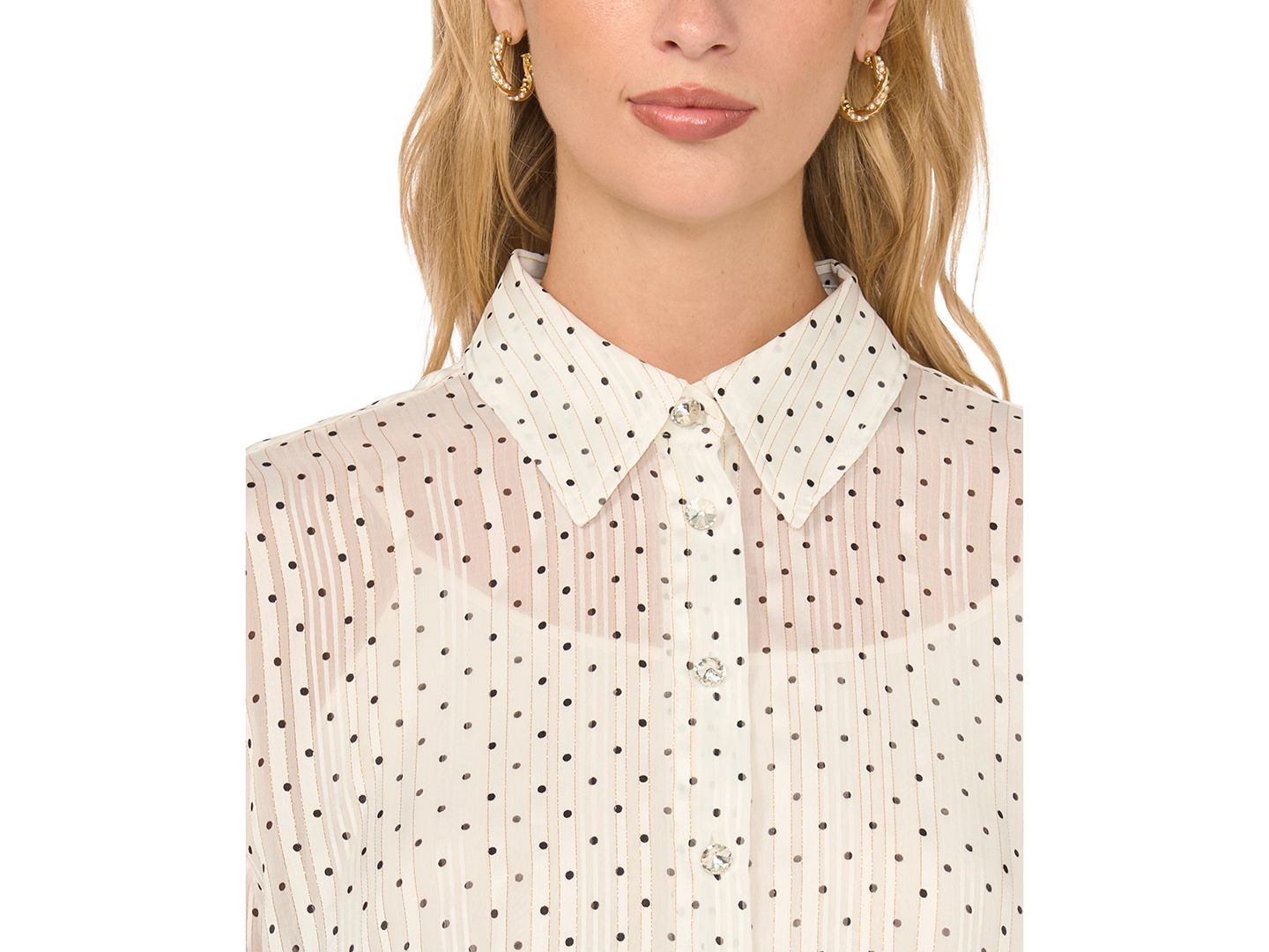 Женская блузка Vince Camuto Polka Dot Pintuck Long-Sleeve, цвет: Слоновая кость — фото 4