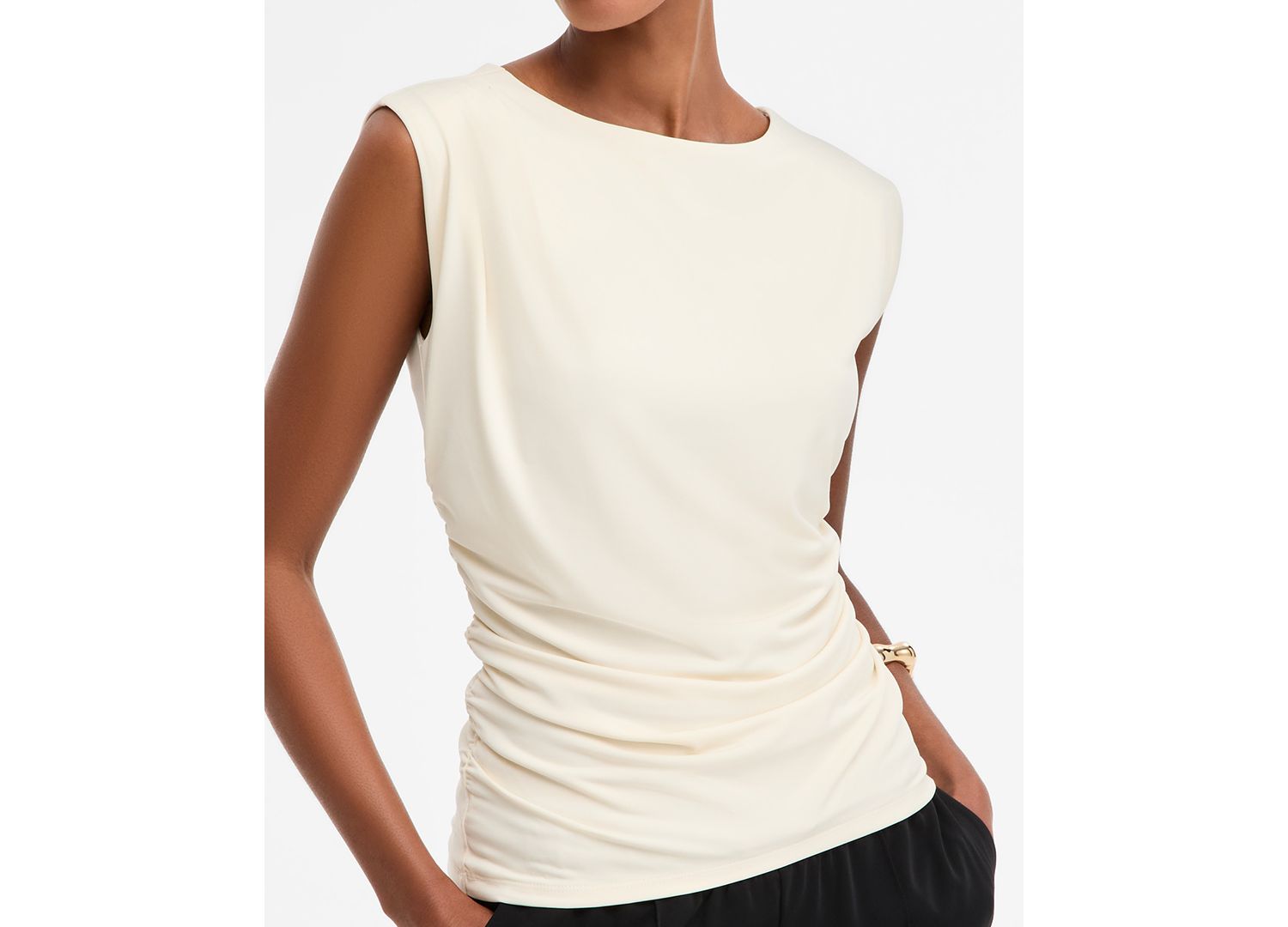 Women's Sleeveless Ruched Boatneck Knit Top