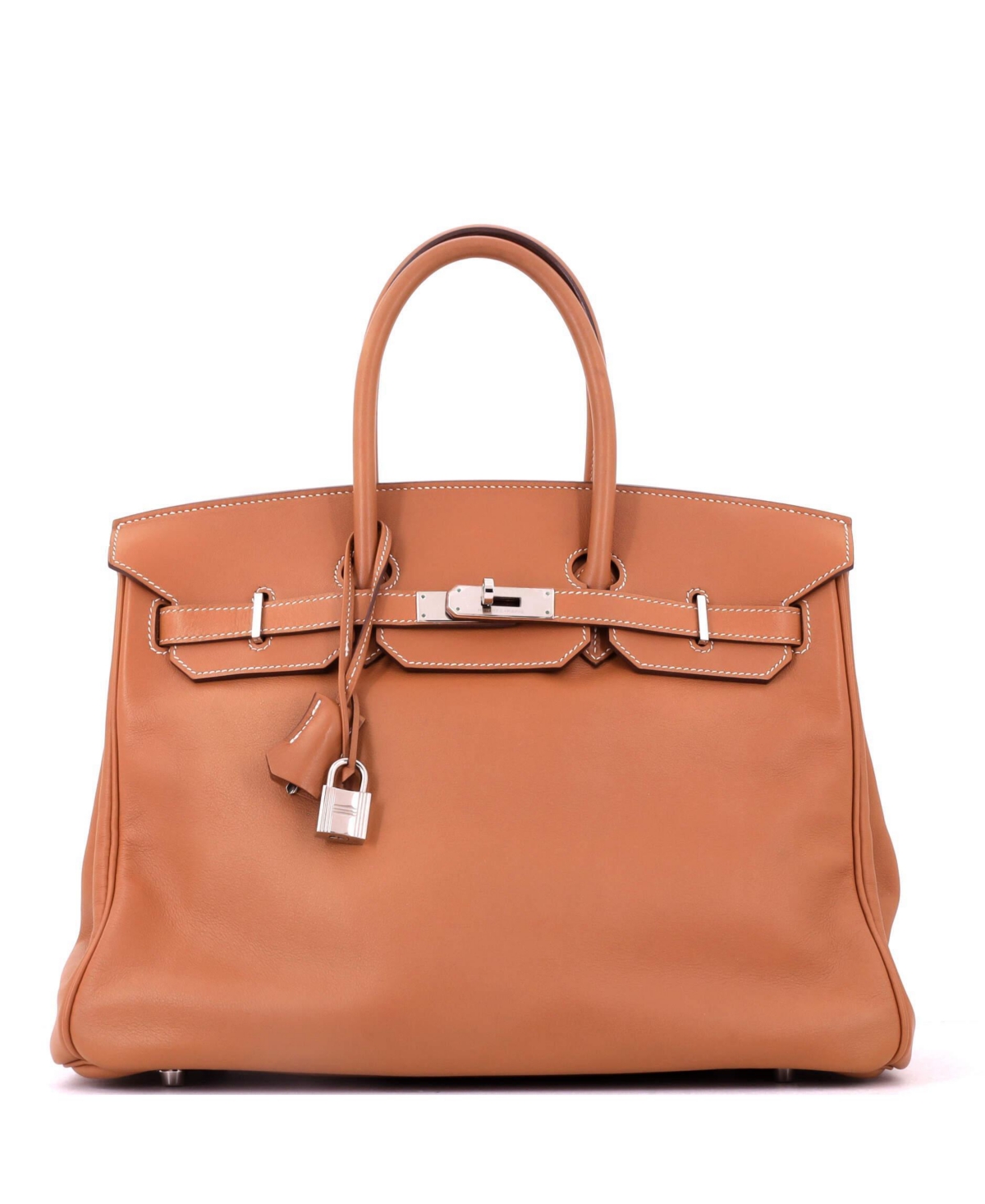 Pre-Owned Hermes Birkin 35 Handbag Brown Swift with Palladium Hardware - Brown