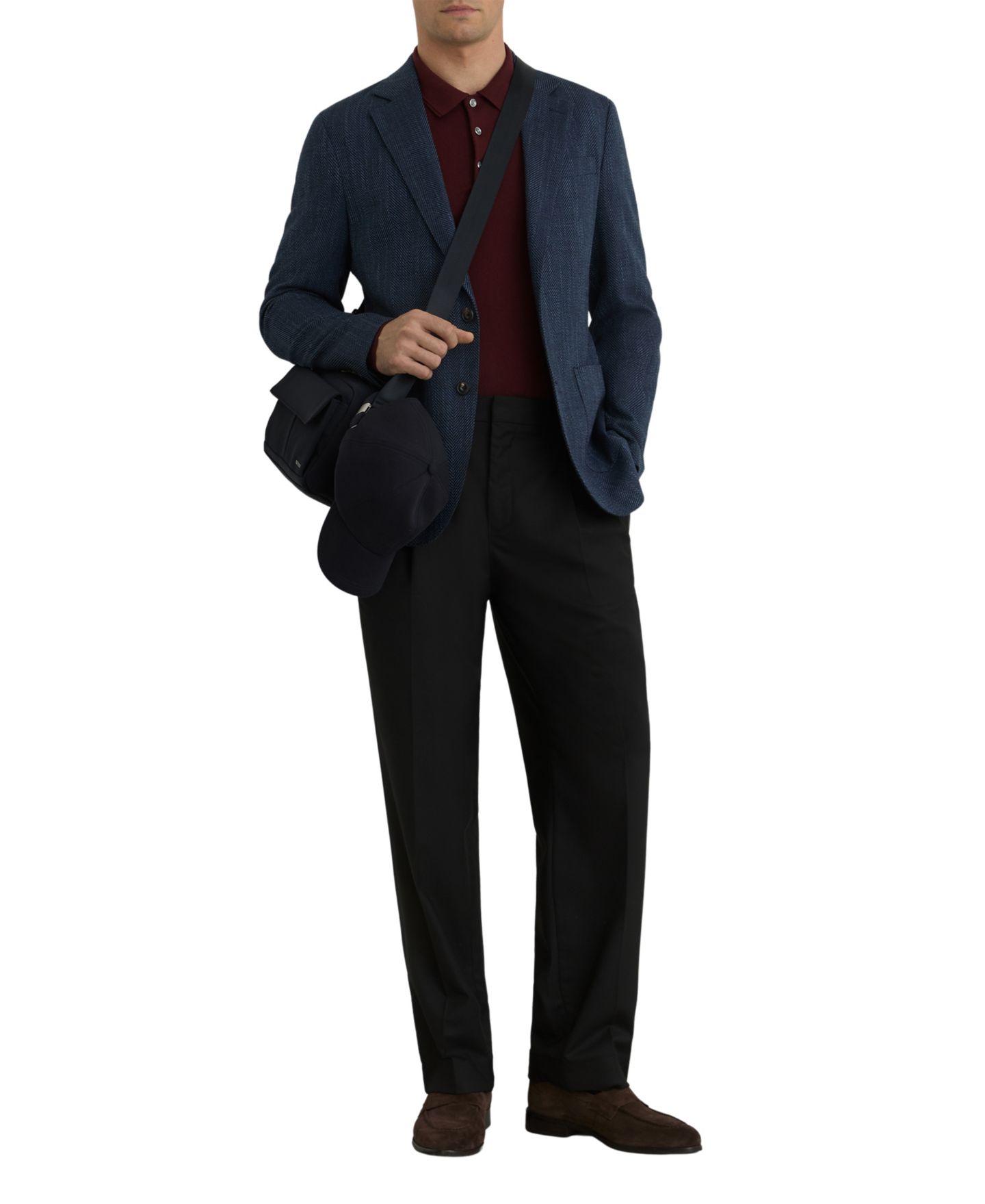 Мужской пиджак REISS Manci Herringbone Single-Breasted Tailored-Fit Blazer, цвет: Тёмно-синий — фото 3