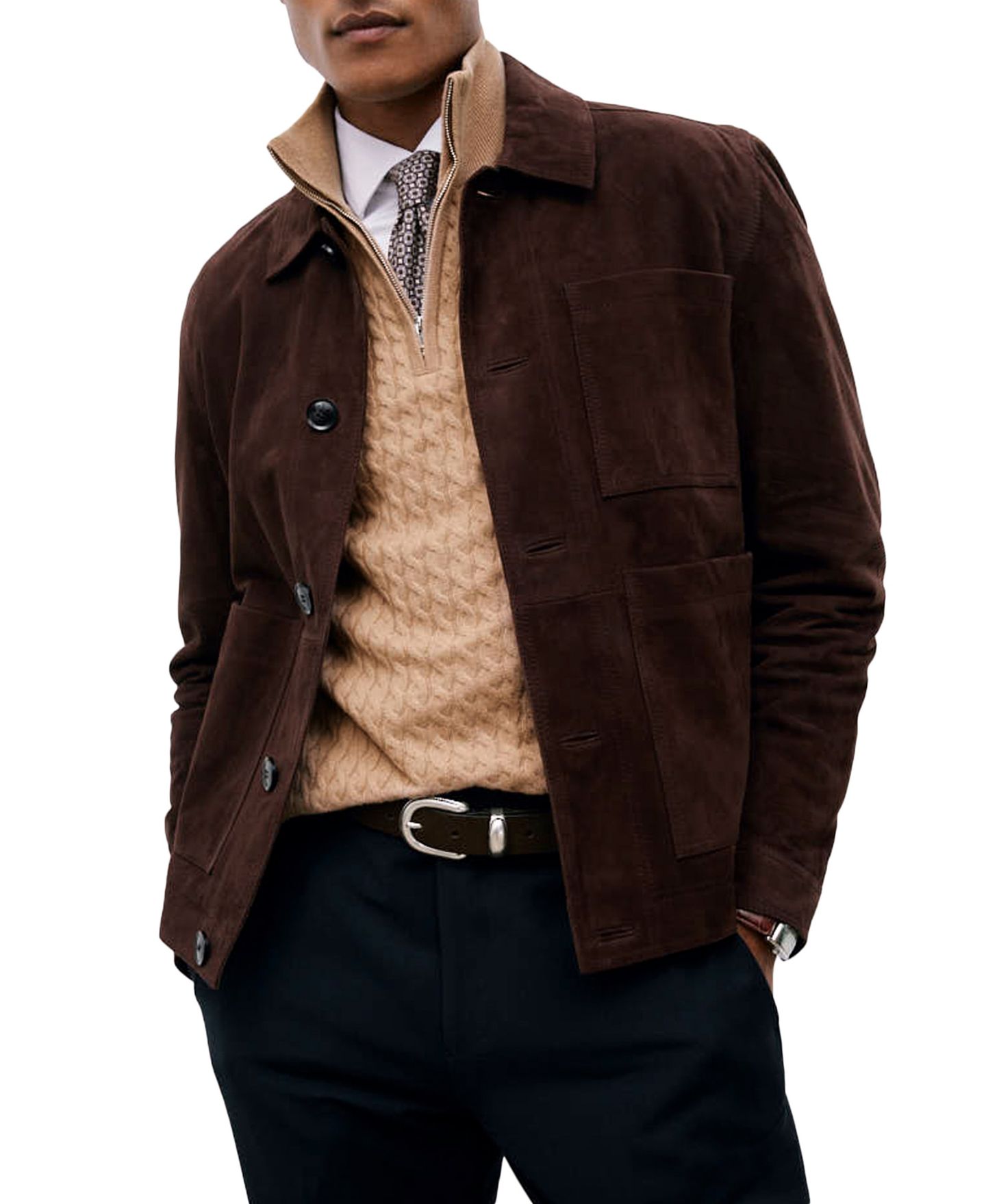 Мужской свитер REISS Richmond Half-Zip Cable-Knit Cashmere, цвет: Верблюжий коричневый — фото 1