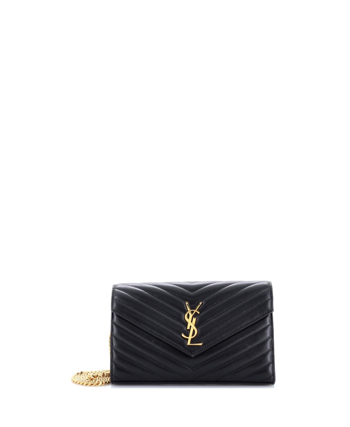 Pre-Owned Saint Laurent Classic Monogram Matelasse Chevron Crossbody Wallet on Chain - Black