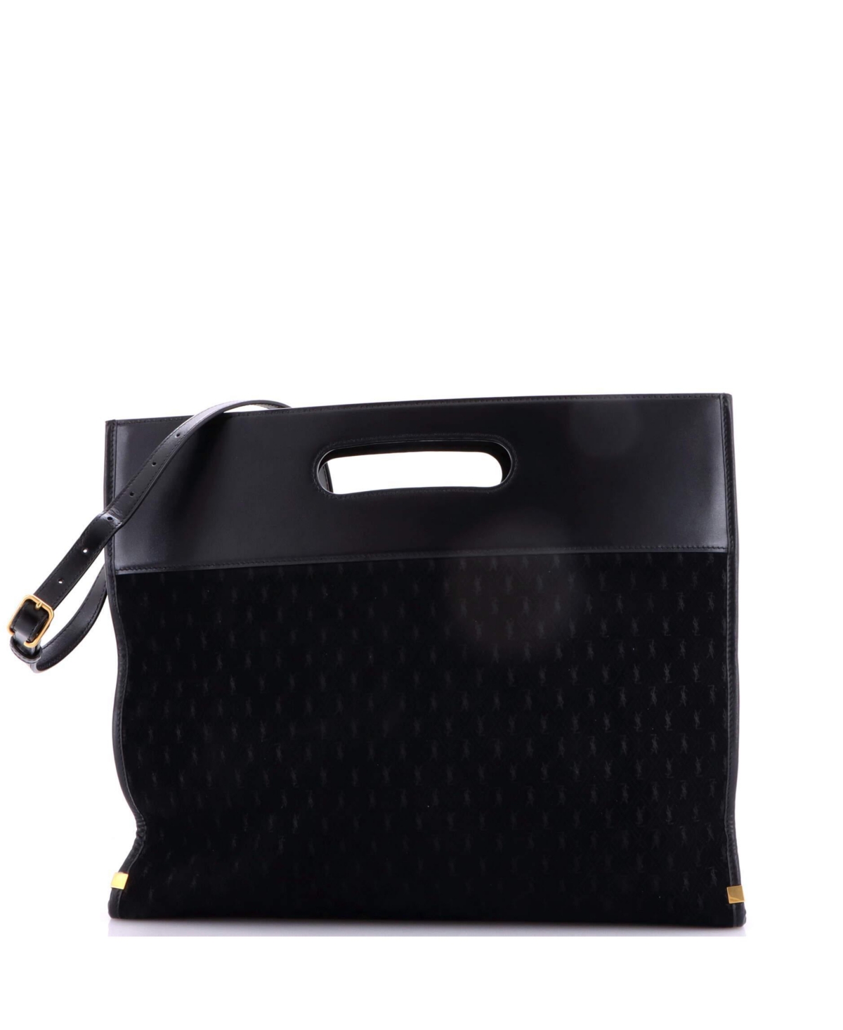 Pre-Owned Saint Laurent Cutout Convertible Tote Monogram All Over Suede - Black