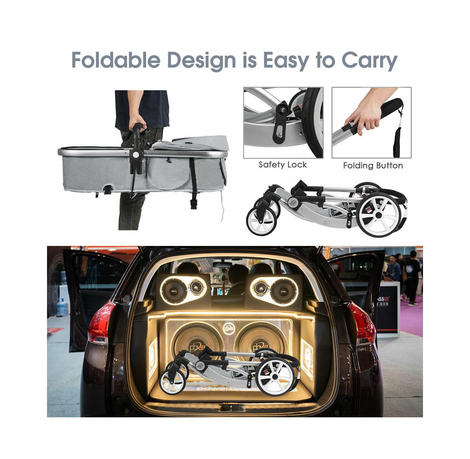 Folding Aluminum Infant Bassinet Reversible Baby Stroller