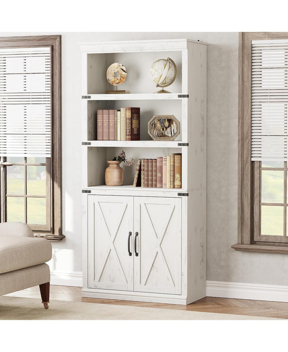 homfan 5-Tier Bookshelf with Doors, 68.7" Tall Bookcase with Storage, Adjustable Shelf