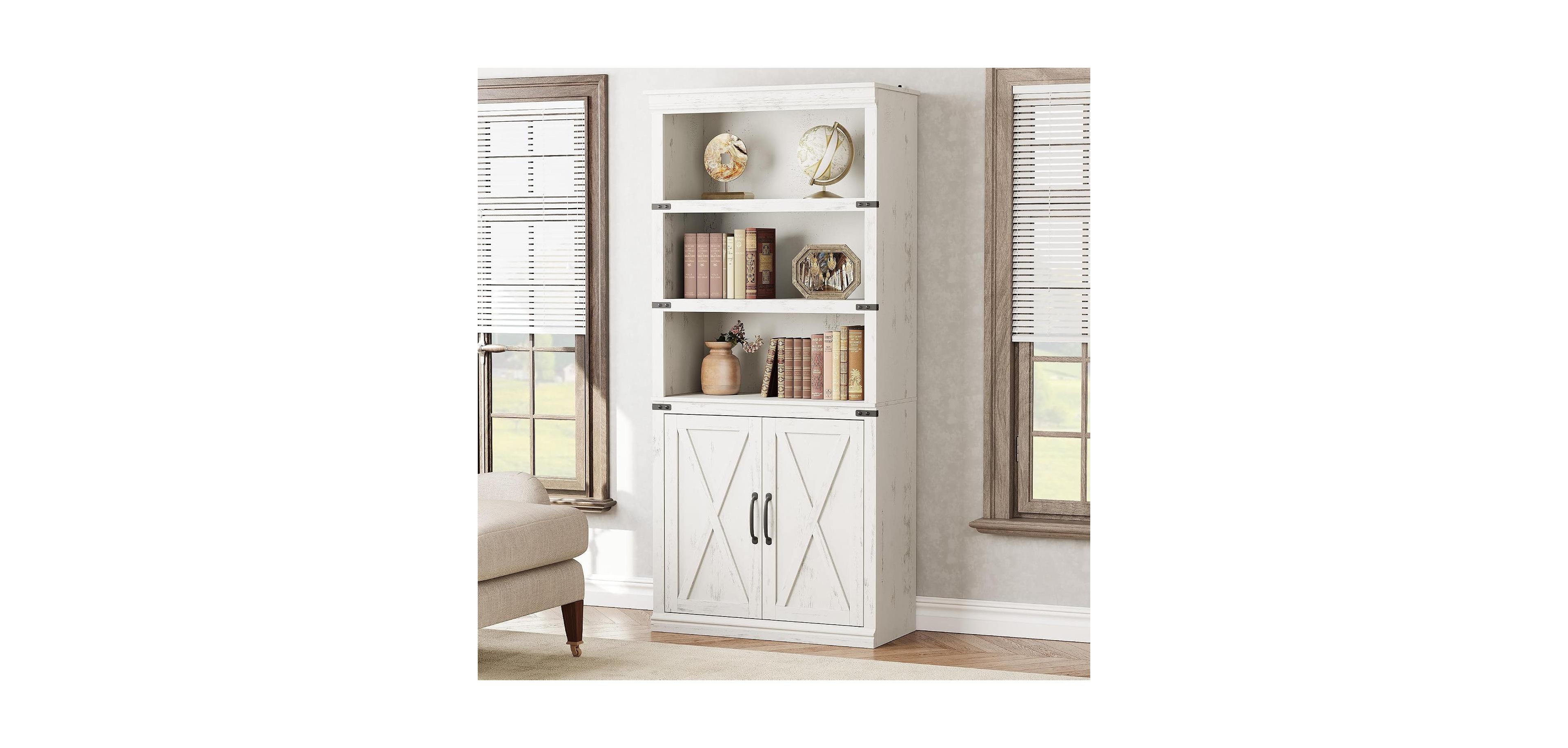homfan 5-Tier Bookshelf with Doors, 68.7" Tall Bookcase with Storage, Adjustable Shelf