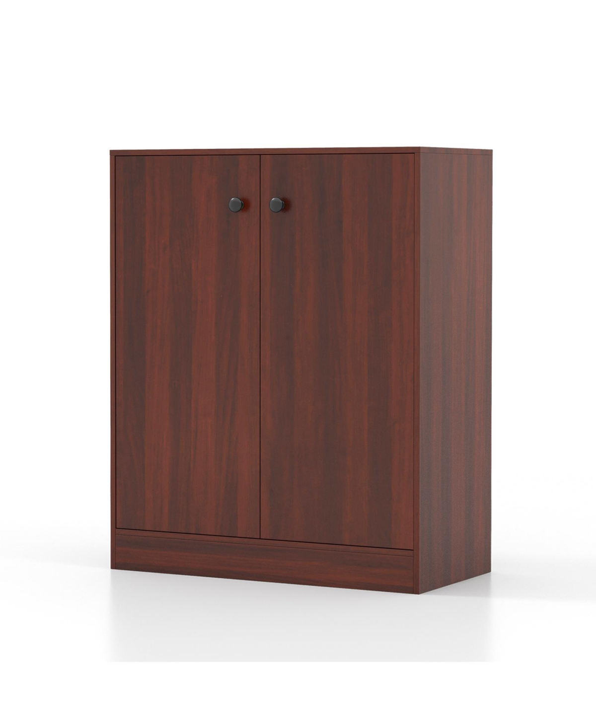 Mecale 2-Door Modern Floor Storage Cabinet with 3-Tier Shelf - Brown