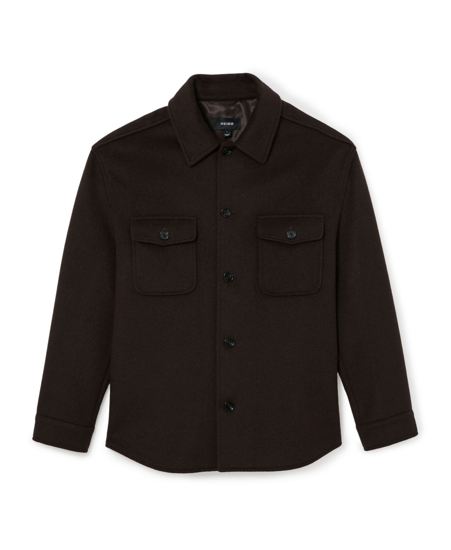 Мужская рубашка REISS Liam Wool-Blend Twin Flap Pockets Overshirt, цвет: Тёмный коричневый — фото 2