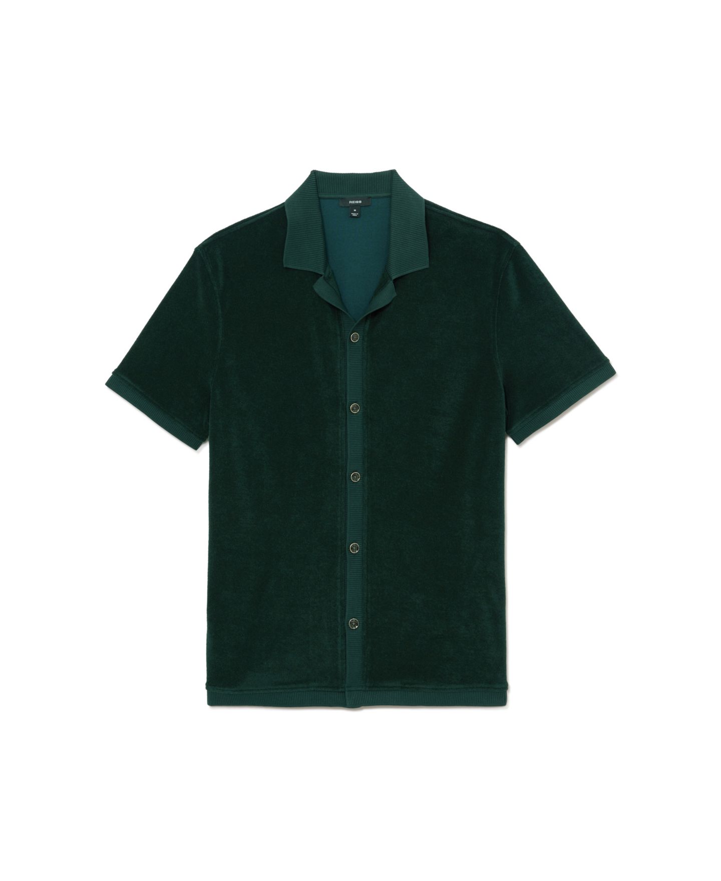 Мужская рубашка REISS Eden Towelling Short-Sleeve Cuban Collar, цвет: Тёмно-зелёный — фото 2