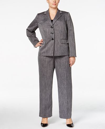 Le Suit Plus Size Three-Button Melange Pantsuit
