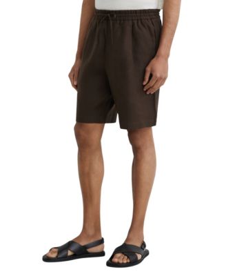 Men's Barges Short Linen Drawstring Front-Pleat Shorts, 8" Inseam
