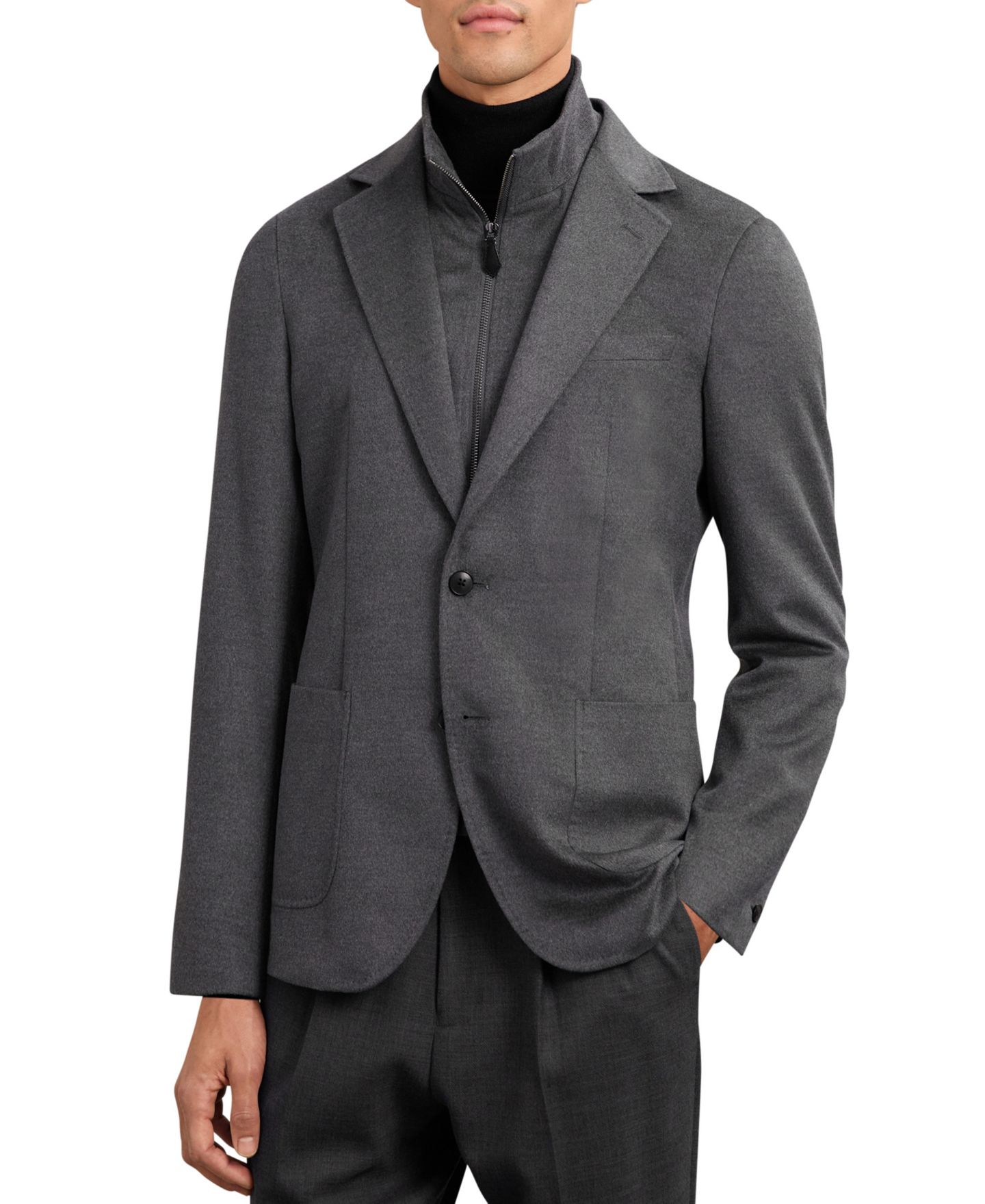 Мужской приталенный однобортный блейзер Reiss Patch из шерстяной смеси, цвет: Угольный — фото 1