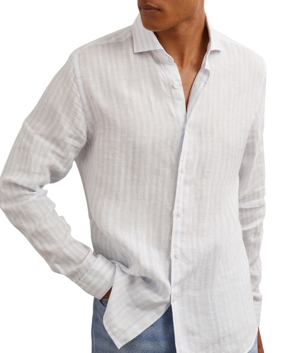 Reiss Men's Ruban Linen Stripe Long-Sleeve Shirt