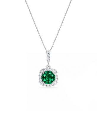 Sterling Silver Cubic Zirconia Round-Cushion Pendant Necklace