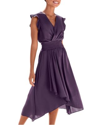 Women's Ruffle-Sleeve Satin High-Low Midi Dress