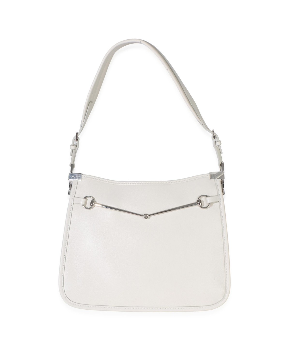 Pre-Owned Gucci White Calfskin Horsebit Slim Shoulder Bag - White