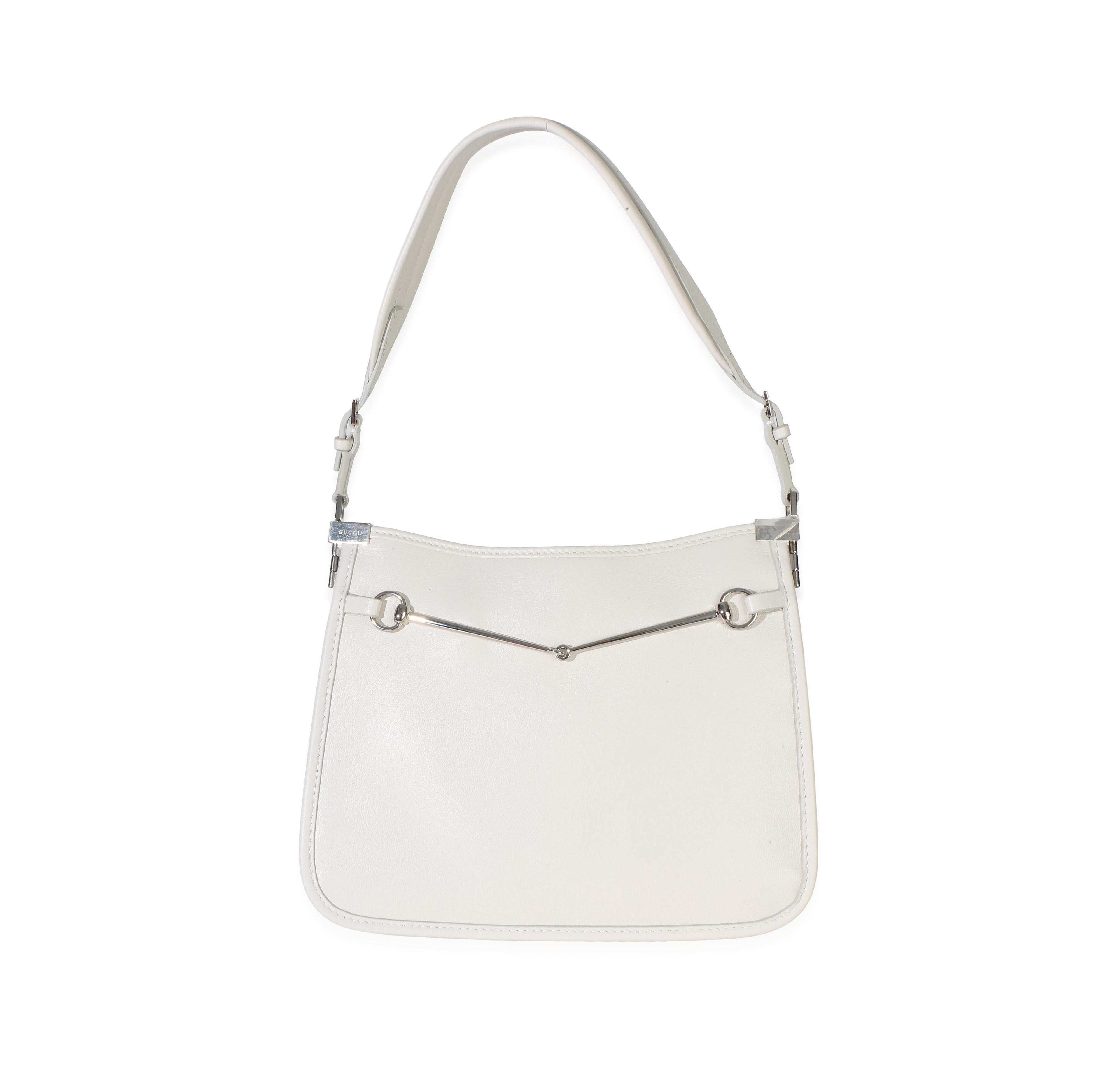 Pre-Owned Gucci White Calfskin Horsebit Slim Shoulder Bag