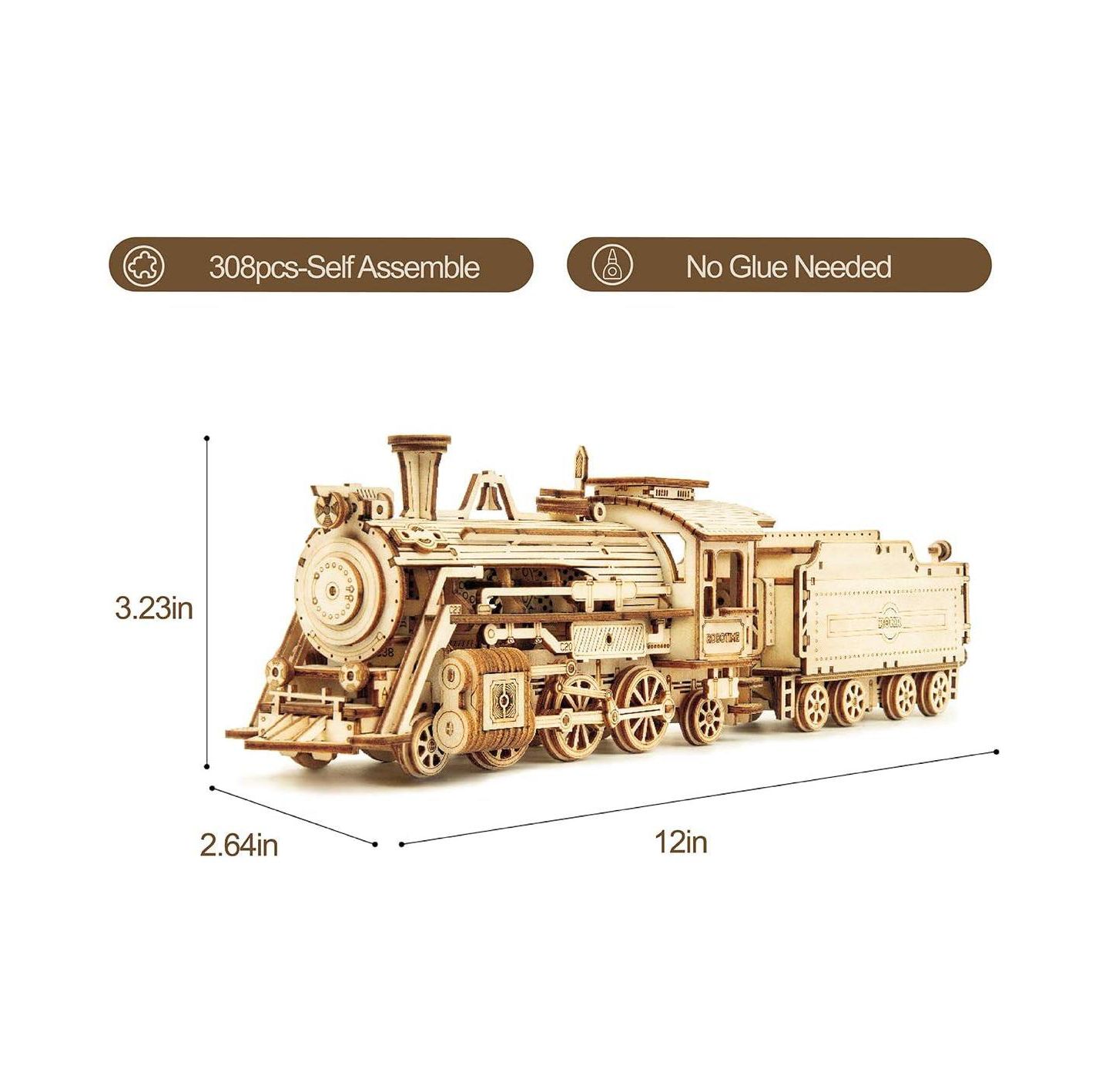 Детские конструкторы Robotime 3D Wooden Puzzle MC501 Steam Express Adults Train Model Kits-Brain Teaser Puzzles Vehicle Building Kits-Unique Gift for Teens on Birthday Day — фото 6