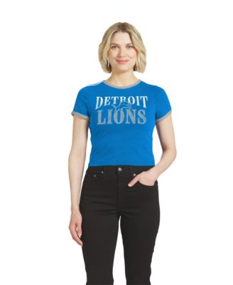 Women's  Blue Detroit Lions Cropped Ringer Baby T-Shirt