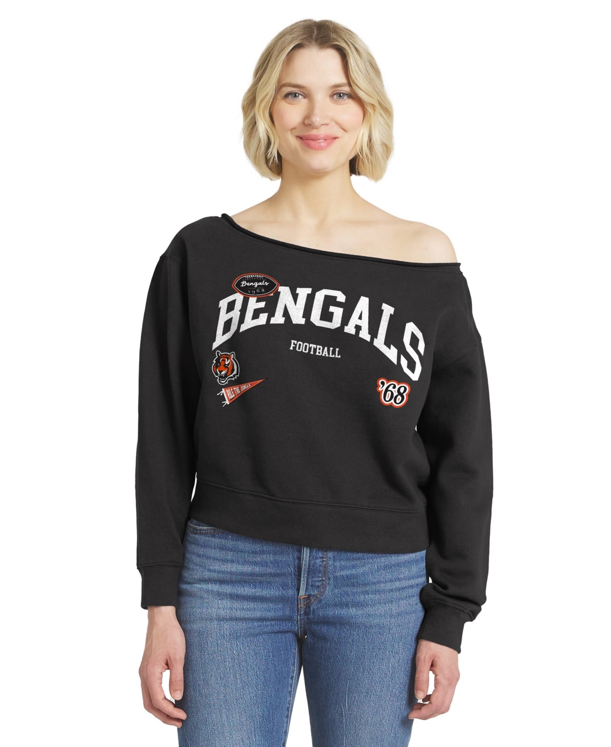 Wear by Erin Andrews Women's Cincinnati Bengals Off-the-Shoulder Relaxed Fit Sweatshirt - Black