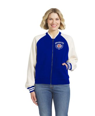 Women's Royal Denver Broncos Throwback Varsity Fleece Raglan Full-Zip Jacket
