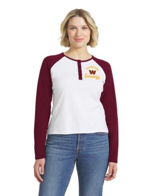 Women's  White/Burgundy Washington Commanders Henley Long Sleeve Raglan T-Shirt