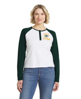 Women's  White/Green Green Bay Packers Henley Long Sleeve Raglan T-Shirt